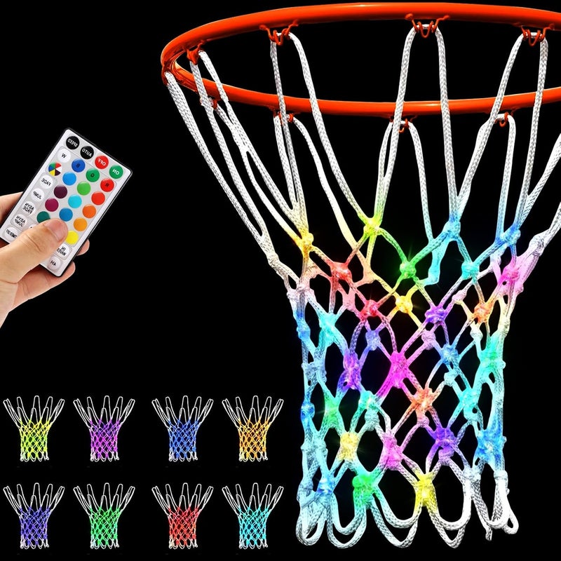 NewBEP Lighted Basketball Net - LED Replacement Basketball Nets, Change Colors with Remote, LED Basketball Net Light for Outdoor Indoor 10 Loops Rim - Image 1
